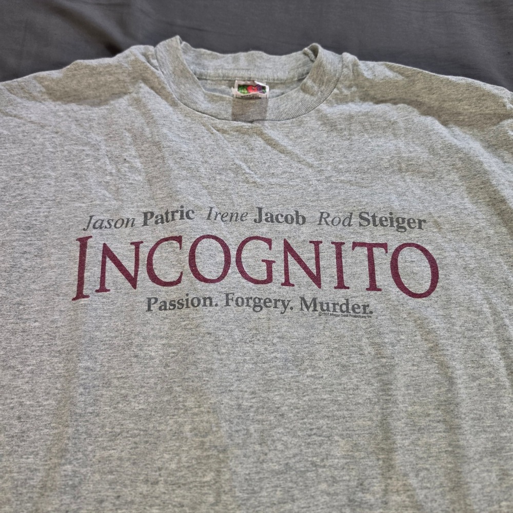 Vintage 1997 Incognito Movie Promo T-Shirt Fruit of the Loom Gray XL 90s Film